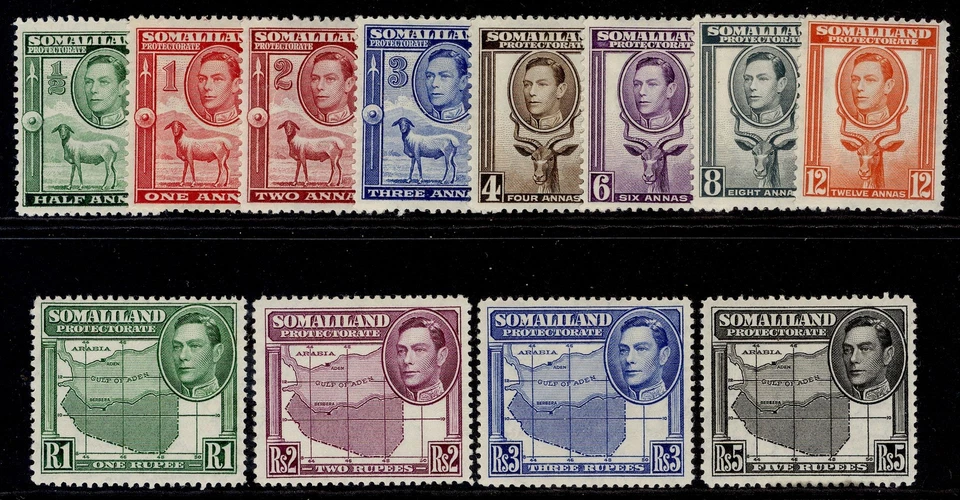 SOMALILANDIA PROTECTORADO GVI SG93-104, 1938 juego completo, M COMO NUEVO. Cat 180€. Foto 1 de 1