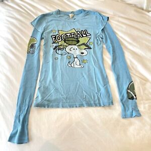 Vintage Peanuts y2k Snoopy Football Rhienstone Blue Long Sleeve T-Shirt