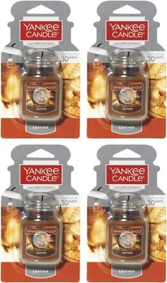 Yankee Candle Car Air Fresheners, Hanging Car Jar Ultimate, Leather, 4 Packs
