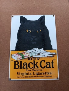 Black Cat Virginia Cigarettes Sign Porcelain Enameled Steel Ande Rooney 13x9 - Picture 1 of 6