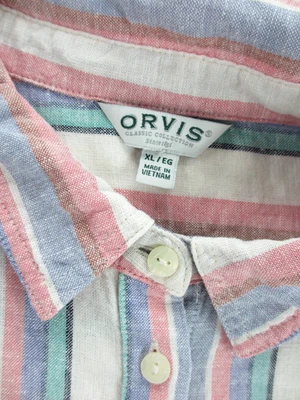 Блузка женская Orvis размер XL цветная в полоску льняная смесь квадратная свободная рубашка на пуговицах - Изображение 1 из 4