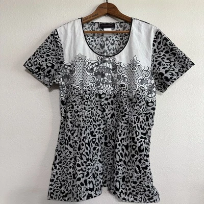 Baby Phat Scrub Top Womens Large Black Gray Animal Print Gathered Elastic Waist - Image 1 of 4