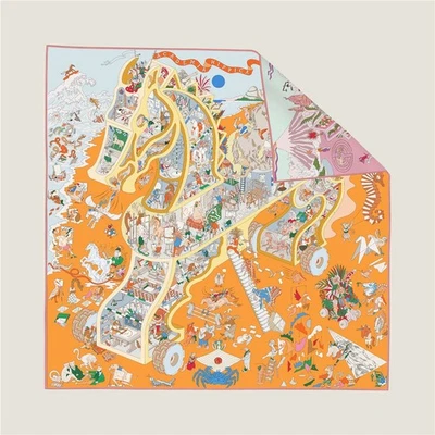 90CM Hand Rolled Twill Silk Scarf Women Double Printed Square Scarves WrapsHijab - Image 1 of 4