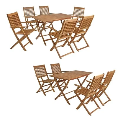 Gartenmöbel Sitzgruppe Gartentisch Eckig 4 / 6 Stühle mit Armlehne klappbar Holz - Bild 1 von 4