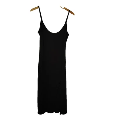 Silence + Noise Slip Dress Womens L Black Ribbed Thigh High Slit Urban Outfitter - Image 1 of 4