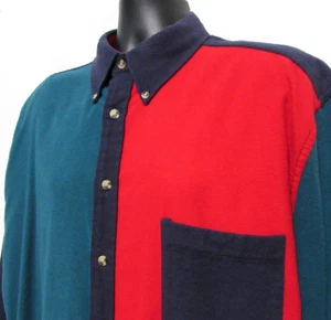 VTG River Trader Shirt Men XL Red Green Navy Colorblock Long Sleeve Button Down - Picture 1 of 15
