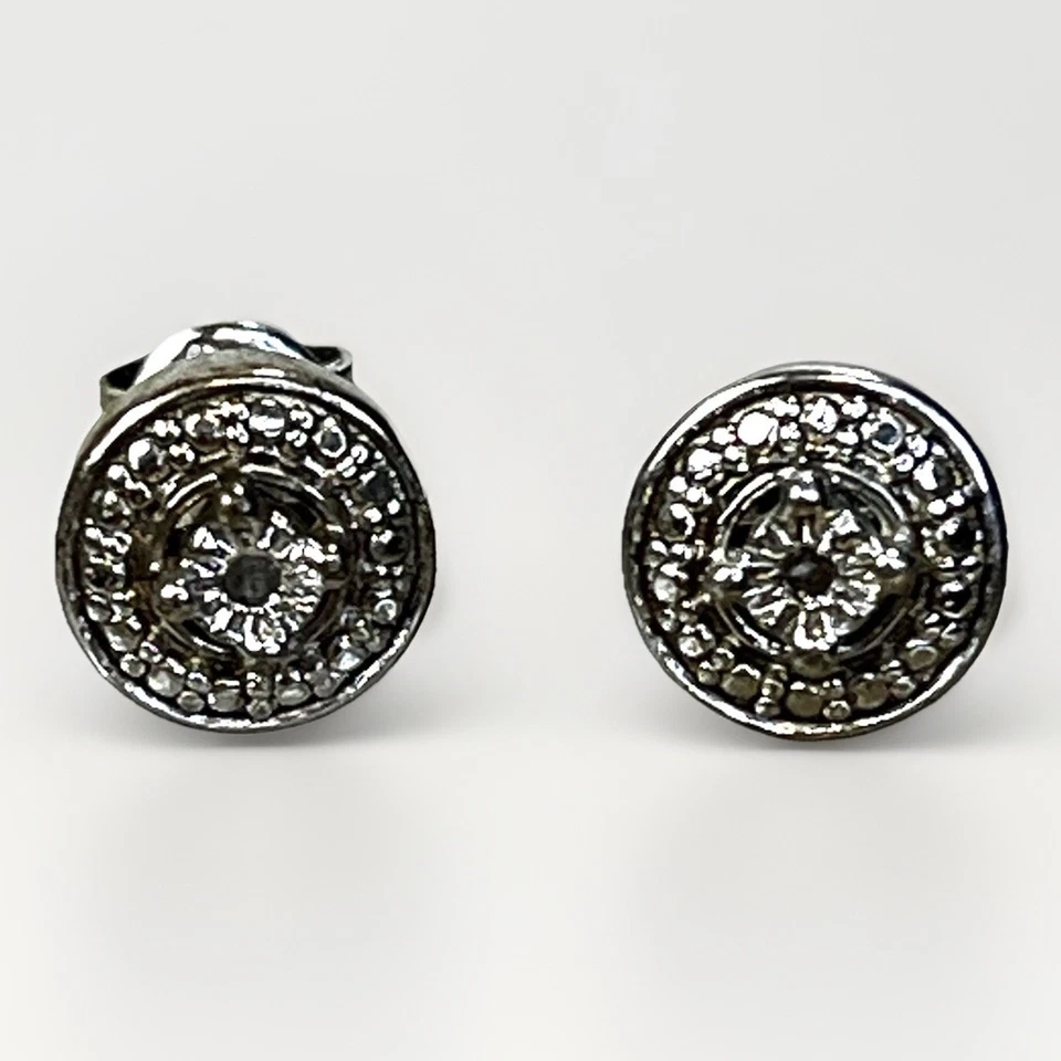 VTG White Gold Over Copper Natural Diamond Earrings - Pierced Double Halo Studs Foto 1 de 1