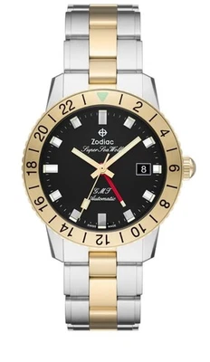 Zodiac Super Sea Wolf GMT 40 mm esfera negra correa de acero inoxidable de dos tonos... Foto 1 de 2