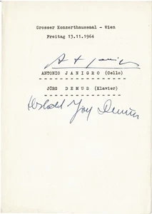 Antonio JANIGRO & Jörg DEMUS Dual AUTOGRAPH from 1964 Vienna Concert Program CoA - Picture 1 of 2