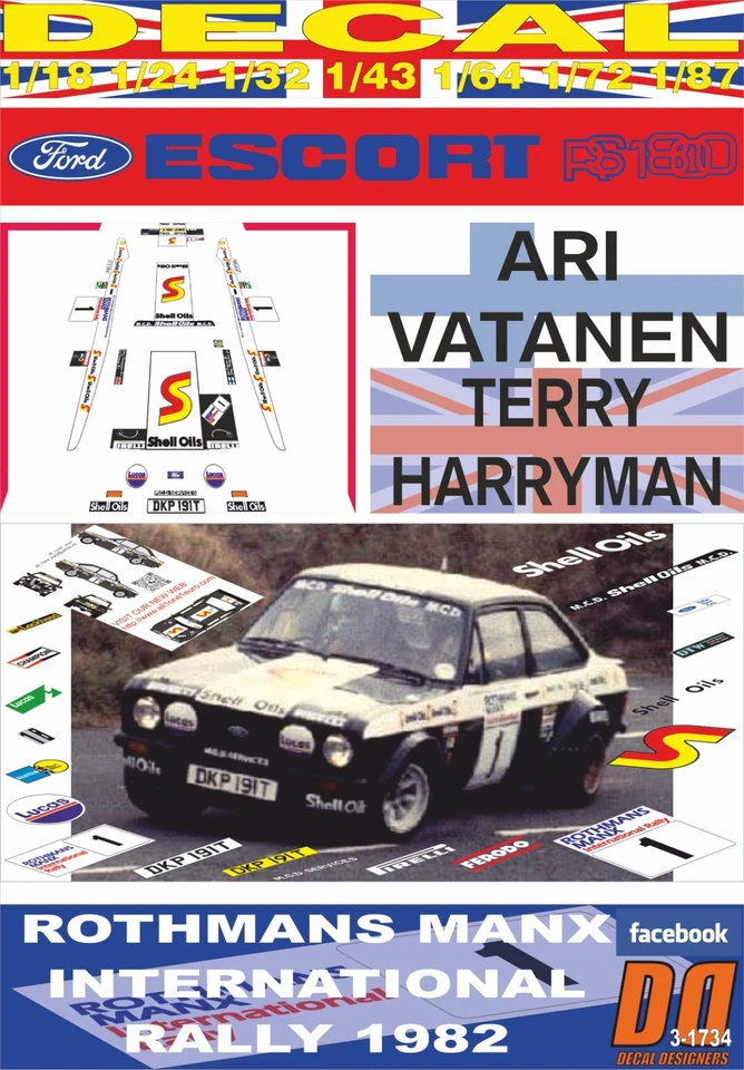 DECAL FORD ESCORT RS 1800 MKII A. VATANEN MANX R. 1982 DnF (09) - Image 1 of 1
