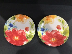 Pier 1 Imports Amelia Floral Stoneware Salad Plates Set of 2     8-7/8” Bright  - Picture 1 of 5