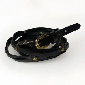 Elisa M. Women’s Size M/L Thin Double Wrap Black Leather Belt Studded Woven - Picture 1 of 5
