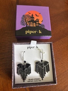 Piper K Hoop Back Glass Stones Rhinestone Bats Dangle Earrings Lead Free - Picture 1 of 5