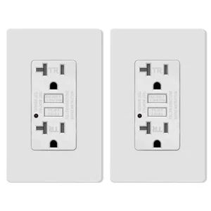 GFCI Outlet 20A Tamper-Resistant LED Indicator Screwless Wall Plates White 2PCS - Picture 1 of 7