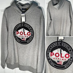 $ 148 POLO RALPH LAUREN Alpine Weltmeisterschaft Rennhoodie grau hellbraun USA Flagge XL - Bild 1 von 7