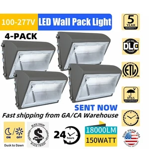 4Pack LED Wall Pack Light with Photocell, Dusk to Dawn Outdoor Security Lighting - Picture 1 of 15