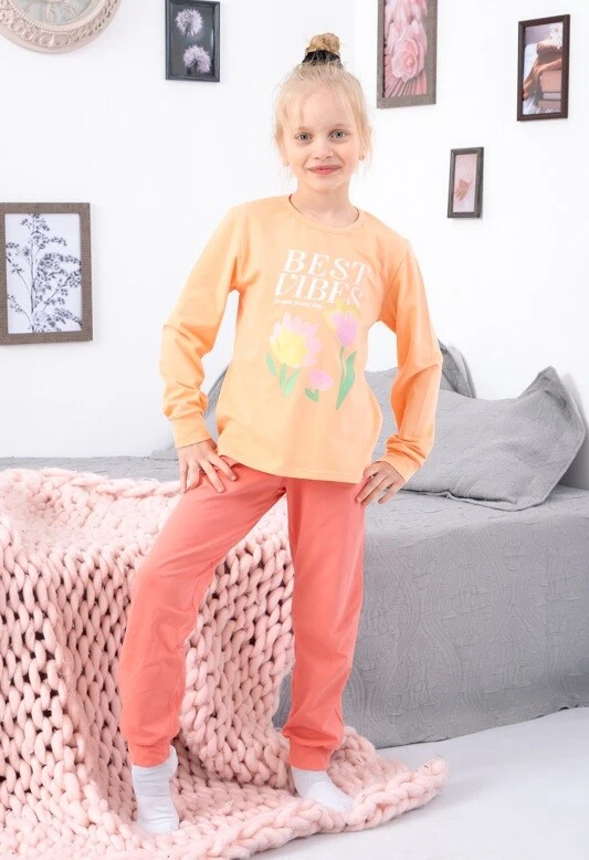 Conjunto de pijama de malha para meninas – Tecido elástico macio e design estampado, qualquer estação, N... - Imagem 1 de 1