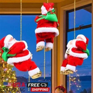 Electric Climbing Santa Claus Doll Music Christmas Tree Ornament Decor Xmas Gift - Picture 1 of 12