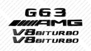 Set Gloss Black Emblem Badge Sticker for Mercedes-Benz G63 V8 Biturbo AMG W463 - Picture 1 of 11