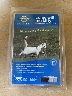 SMALL Petsafe COME WITH ME KITTY Harness Bungee Leash Black Silver UP TO 12 LBS - Image 1 of 2