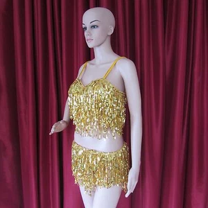 Da Neena R37 Gold Latin Salsa Dance Belly Girl Pageant Sequin Pants Costume S - Picture 1 of 4