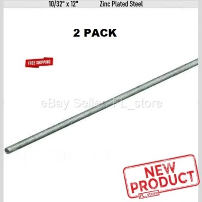 FABORY THREADED ROD 2 PACK Threaded Rod 10/32" x 12" All Thread Rod Zinc Plated Steel 1 Foot Long