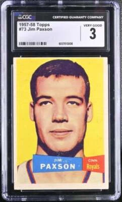 1957 TOPPS #73 JIM PAXSON CGC 3 VERY GOOD RC ROOKIE UER 3786 - Image 1 of 2