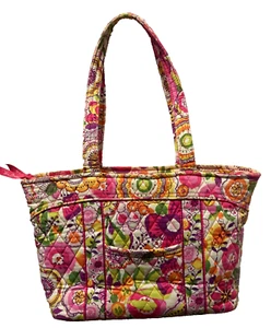 Vera Bradley Clementine Blumenmuster rosa orange gelb Beuteltasche Handtasche Tasche Reißverschluss 12"x9"x5" - Bild 1 von 24