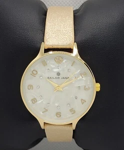 Ladies Sailor Jane Gemmed Dial Gold Tone Round Case Faux Leather Band Watch J1 - Picture 1 of 9