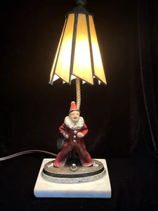 Antique French Art Deco Lovesick Pierrot Clown Lamp w/ Slag Glass Shade 16" Tall - Picture 1 of 20
