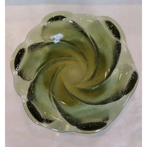 Vintage Thick Glass 8 in Antique Green swirl pattern glass plate. - Picture 1 of 6