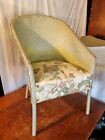 Vintage Lloyd Loom Style Chair In Lime Green With Multi Floral On Cream