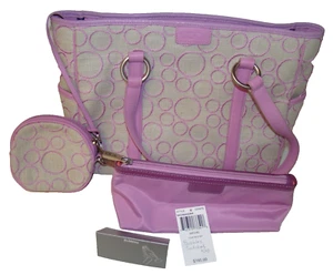 2005 Tumi lila Traube Blasen Doppelgriff Umhängetasche Beuteltasche Kosmetiktasche Geldbörse - Bild 1 von 20