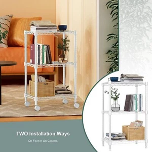 MZG 3 Tier White Shelf Rolling Storage Organizer Shelves Steel Shelving Wheels - Picture 1 of 7