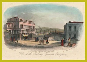 BRIGHTON RailwayTerminal dekorative Ansicht Stahlstich 1850 koloriertes Original - Picture 1 of 1