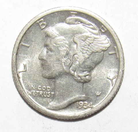 1934 Mercury Dime AU Cover