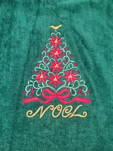 Embroidered Christmas Tree Noel Bath Fingertip & Hand Towel 3pc Set Green FLAWED - Picture 1 of 10