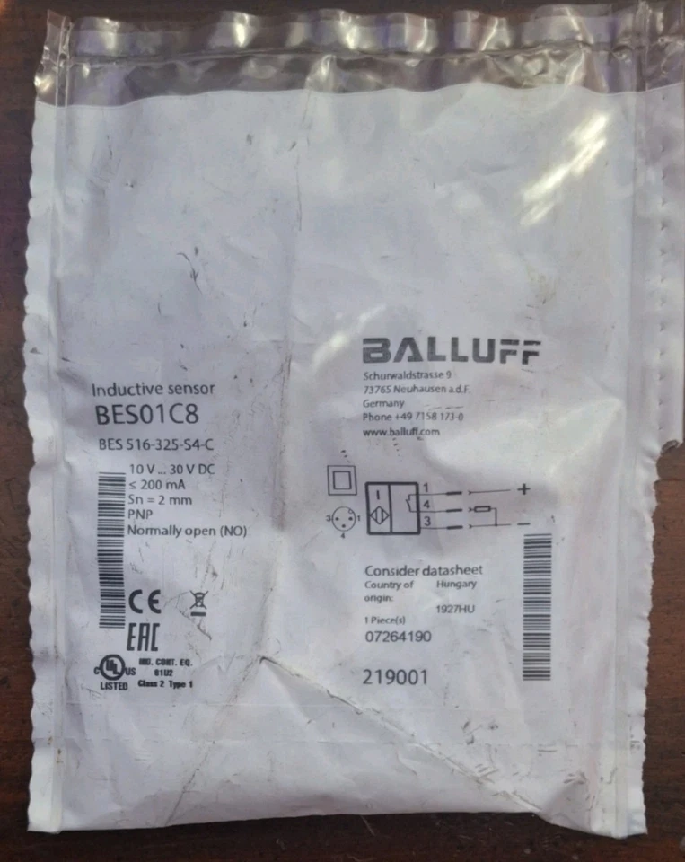 Balluff BES01C8 Inductive Proximity Sensor M12 Flush PNP N.O. 10-30 VDC.  - Image 1 of 2