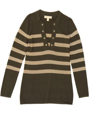 Suéter Jersey MICHAEL KORS Mujer Cuello en V Reino Unido 10 Pequeño Algodón Rayas Verdes MS06 Foto 1 de 3