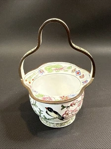Chinese Cloisonné Enamel On Brass Basket Floral Birds 4.5” Tall - Picture 1 of 9