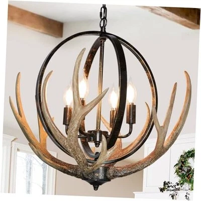 Araña de asta 4 luces, 20" araña rústica de granja 4 luces Foto 1 de 4