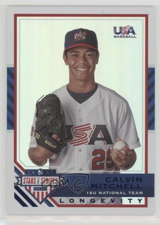 2017 Panini USA Baseball Stars & Stripes Longevity Sapphire /49 Calvin Mitchell - Image 1 of 2