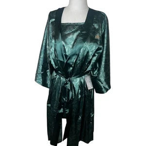 Disney Fantasyland Castle Sleep green Satin Pajama 3 piece Set Women's large NWT - Picture 1 of 11