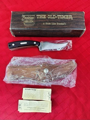 Cuchillo de hoja fija Schrade 152 Old Timer EE. UU. con funda de cuero vintage Foto 1 de 4