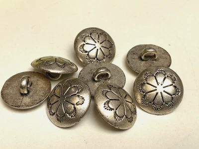 buttons silver tone 1/2" flower dome metal shank 5pcs - Image 1 of 4
