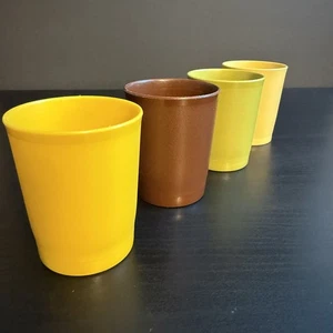 Set of 4 vintage Tupperware 8oz Juice Cups 1251 Harvest Gold Avocado Brown 1970s - Picture 1 of 7