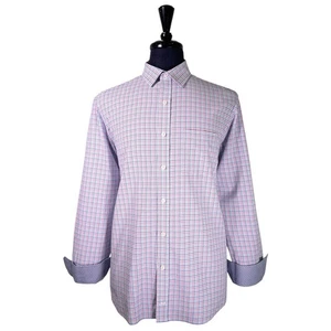 Johnston & Murphy Mens XL Shirt Blue Pink Green Check Cotton Button Up Flip Cuff - Picture 1 of 8