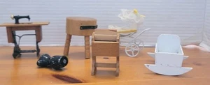 Vtg. Doll House Accessories Sewing Machine Sewing Box Chopping Block Baby Items - Picture 1 of 19