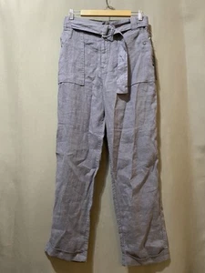 NUEVO CON ETIQUETAS TAHARI Mujeres Cinturón 100% Lino Tiro Alto Puño Dobladillo Pantalones al Tobillo Talla M Gris - Imagen 1 de 11