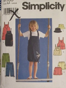 SIMPLICITY 9185 Girls Sundress/Jumper Top Pants Shorts & Hat PATTERN 3-4-5-6 UC - Picture 1 of 3